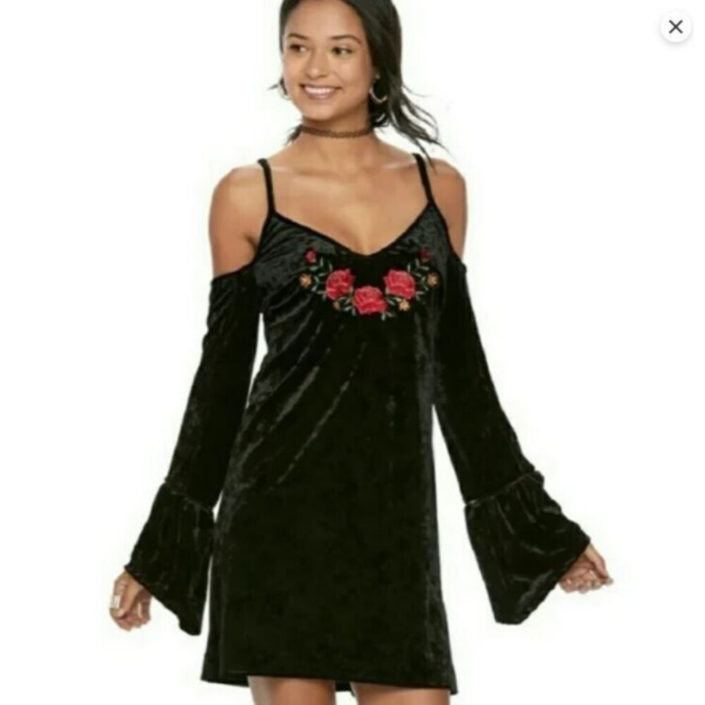 Disney Pixar Coco Dress NWT Black Crushed Velvet Floral Embroidery Size XS